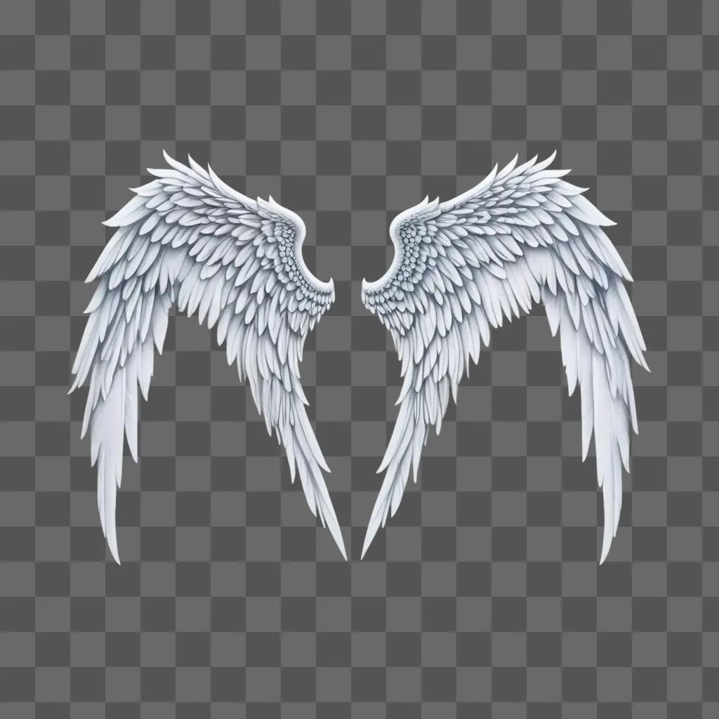 Two angel wings in white color on the grey background