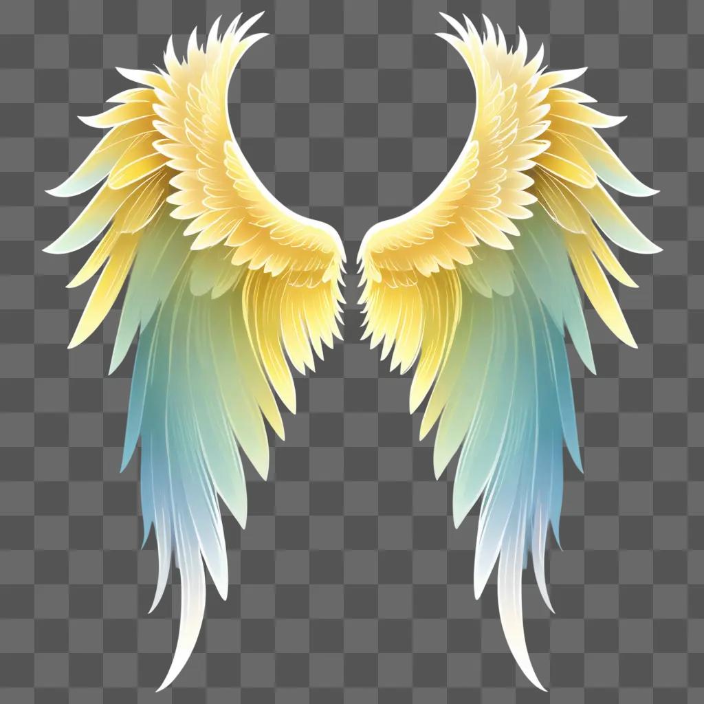 Two angel wings with blue and yellow colors