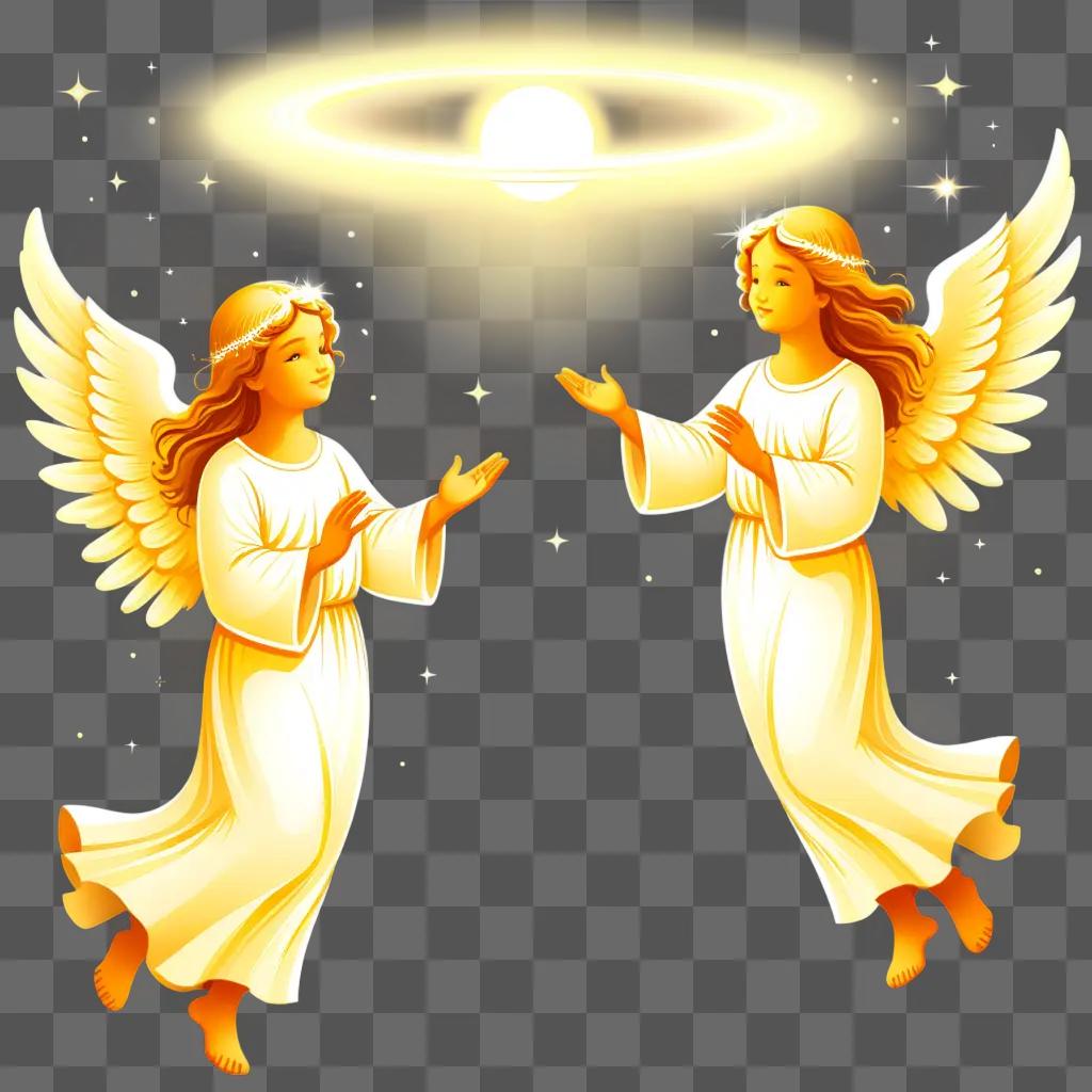 Two angels in yellow cloaks and wings