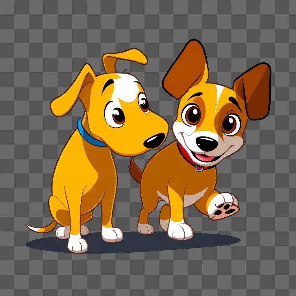 Two animated cartoon dogs stand on a stage