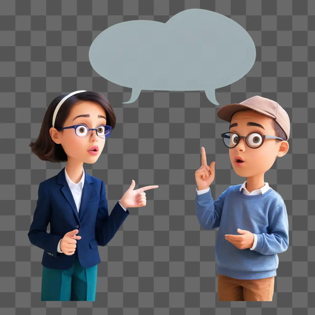 Two animated people point and question each other