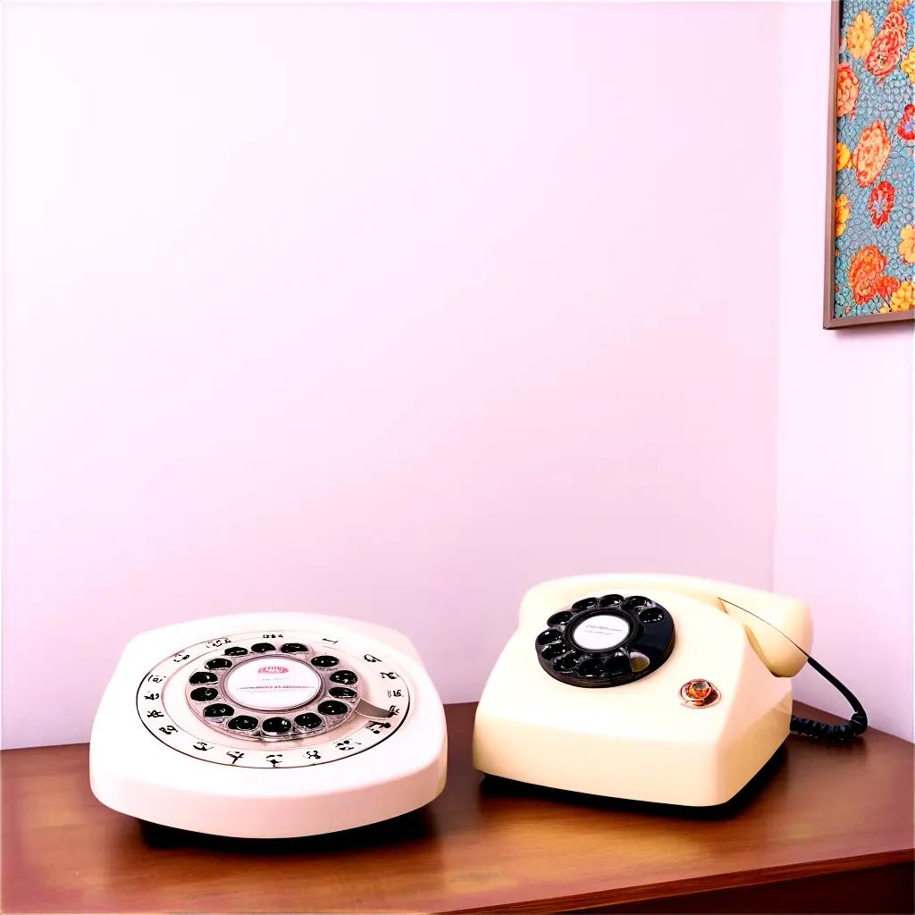 Two antique telephones on a table