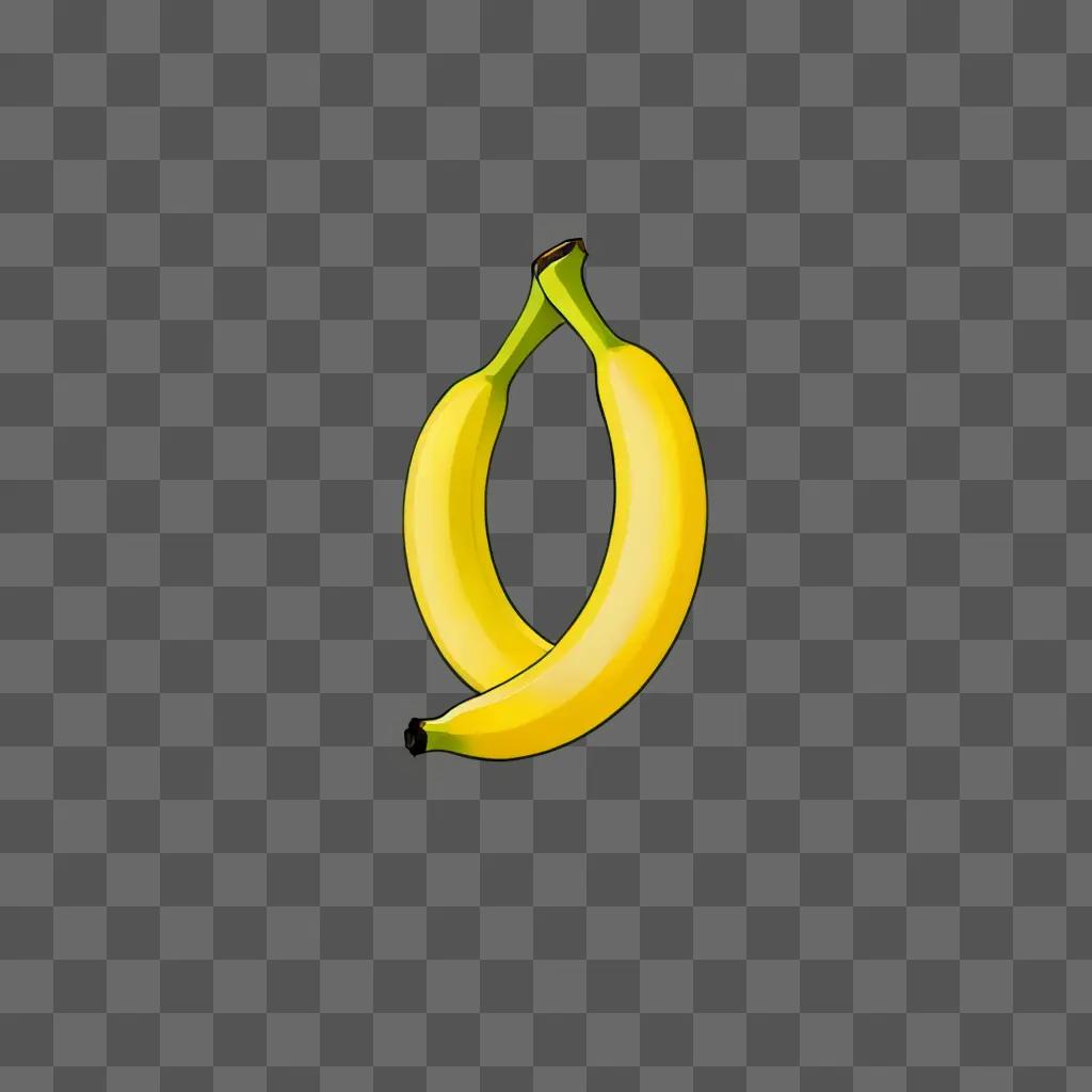 Two bananas coyly hug on a yellow canvas