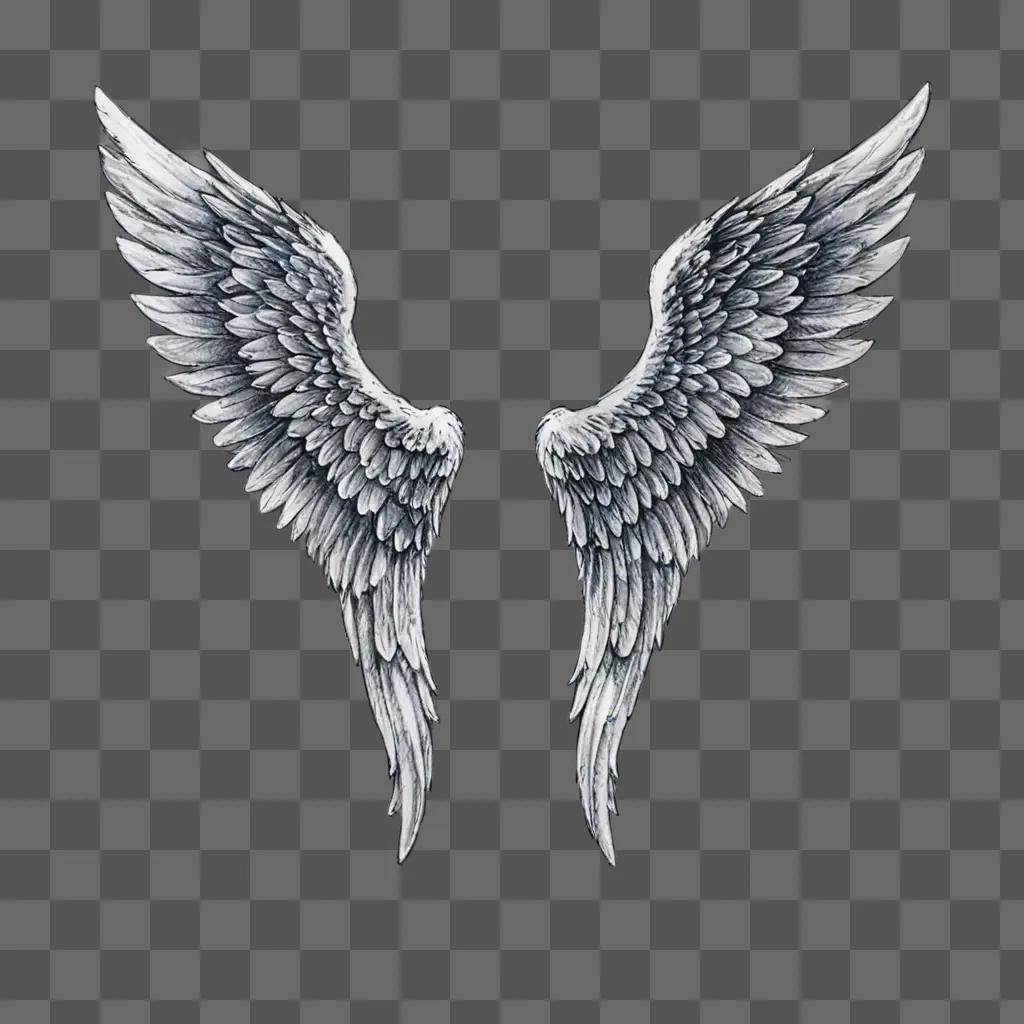 Two beautiful angel wings drawn in a gray color