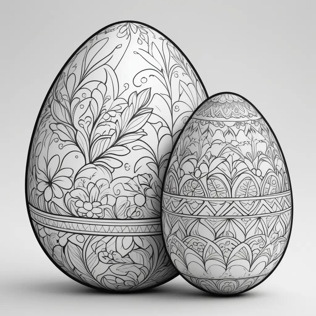 Two black and white Easter eggs with floral designs