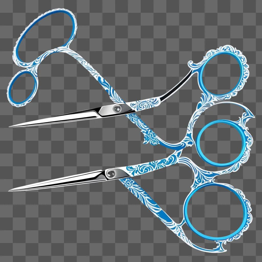 Two blue scissors with floral clipart design