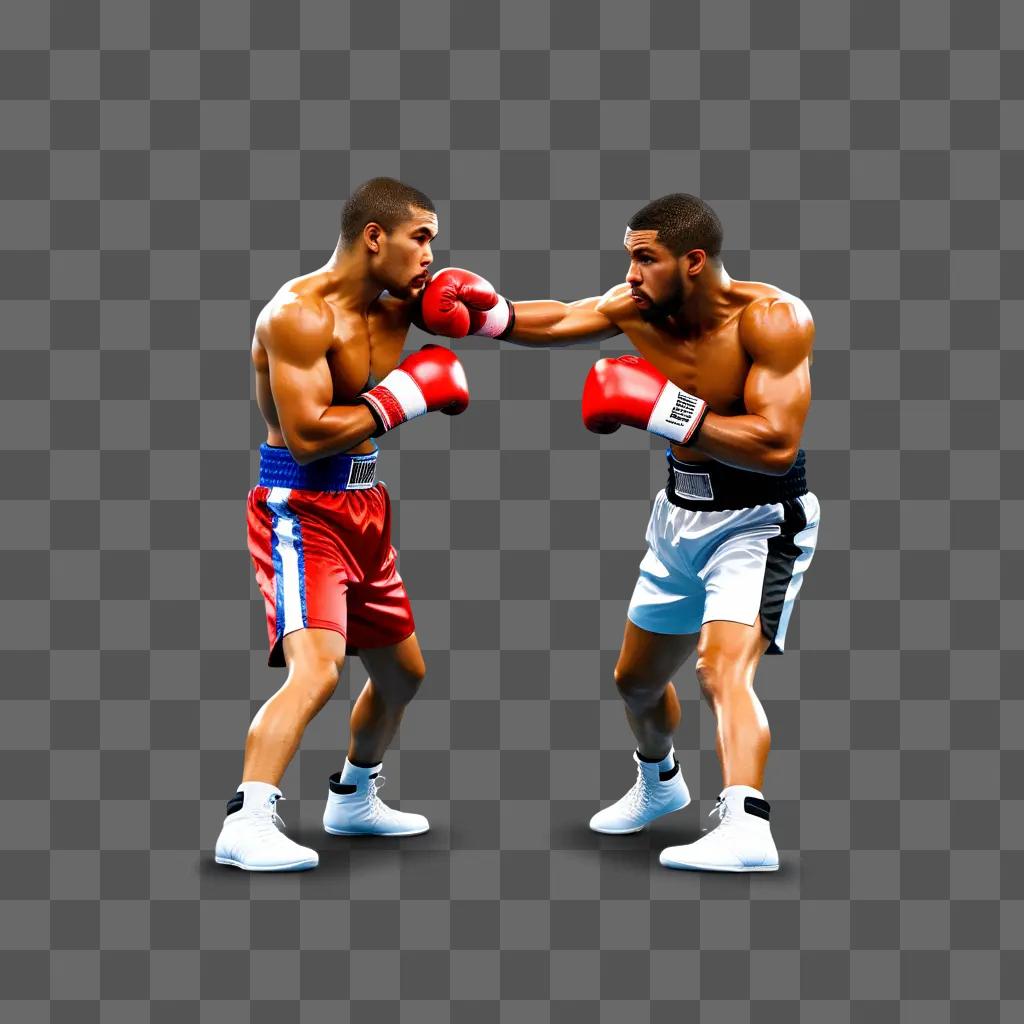 Two boxers engage in a bout on a brown background