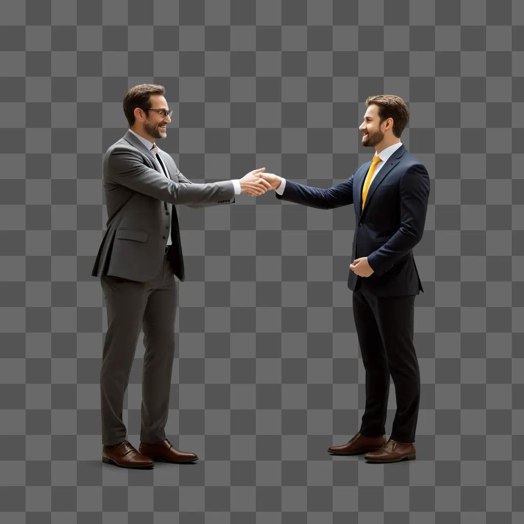 暗い背景に握手する2人のビジネスマン