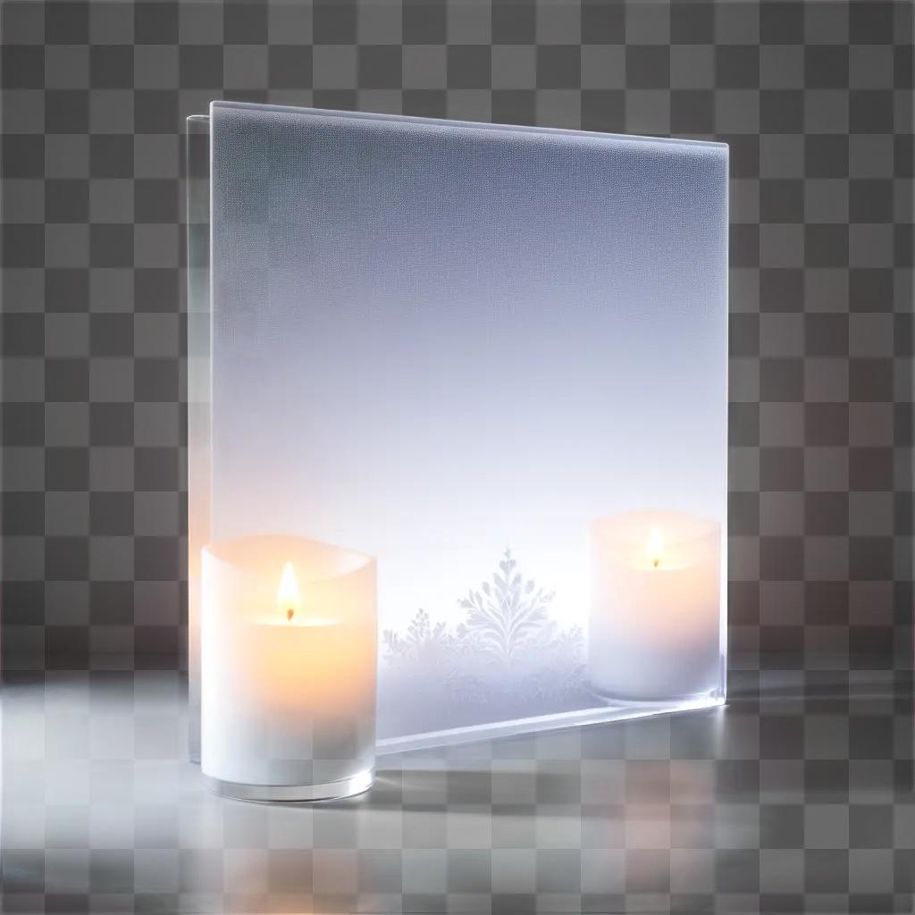 Two candles on a frosted glass shelf