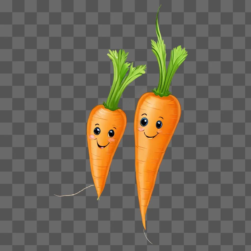 Two carrot drawing for kids with smiling faces