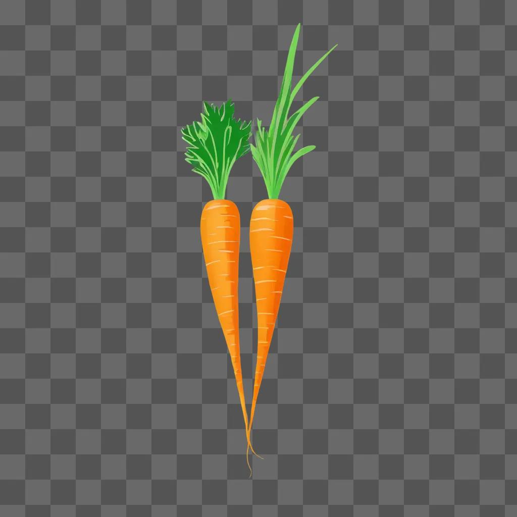 Two carrots in a vibrant clipart on a yellow background