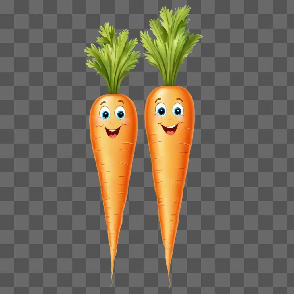 Two carrots with happy faces for kids