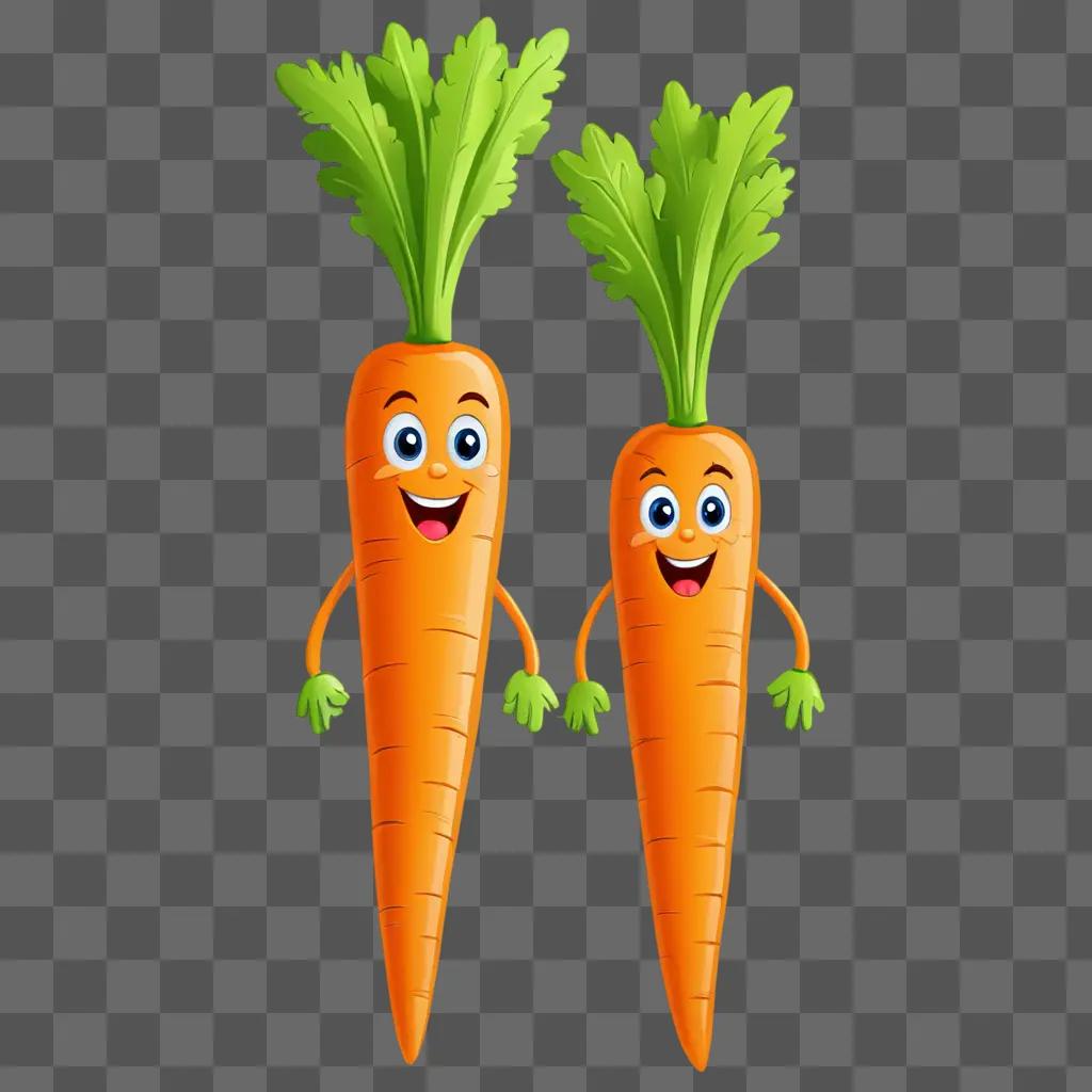 Two cartoon carrots smiling at each other