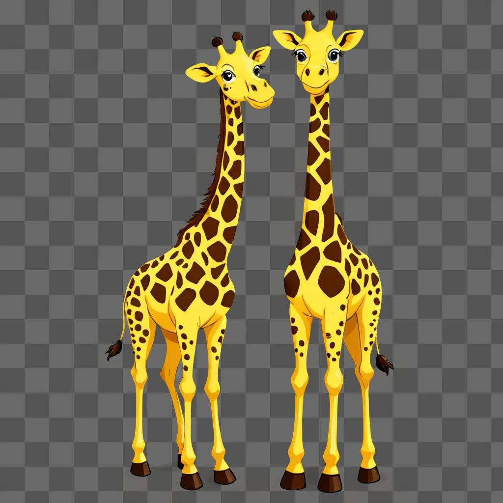 Two cartoon giraffes standing on a yellow background