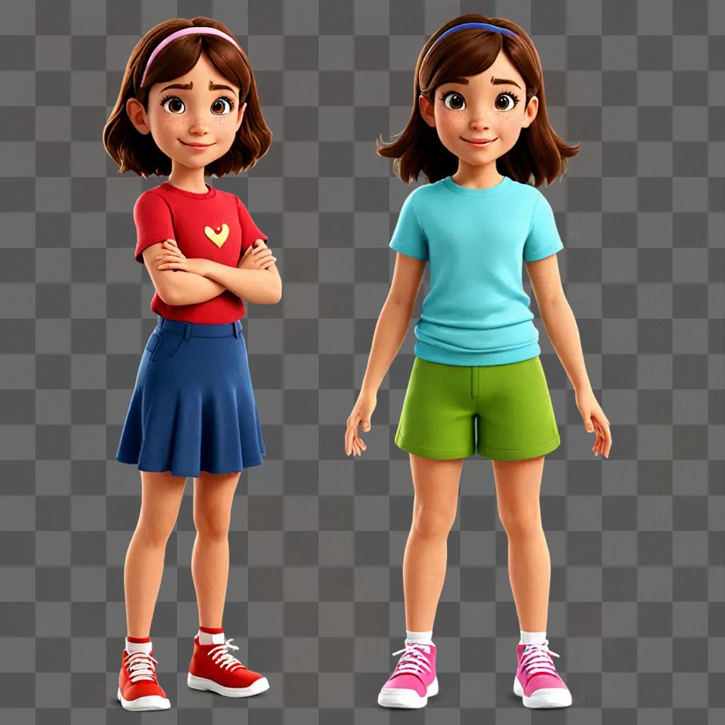 Two cartoon girl characters posing for a photo