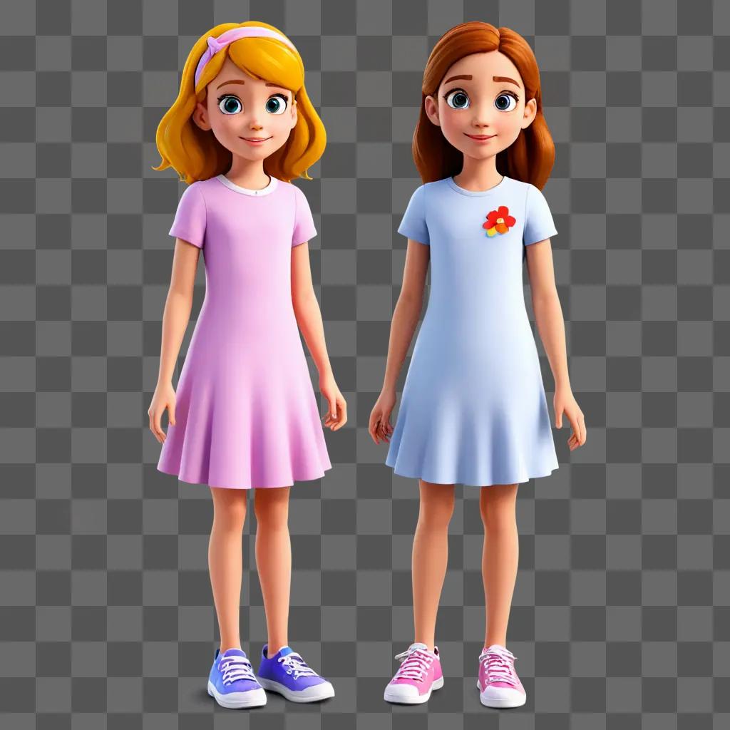 Two cartoon girl characters standing in front of each other