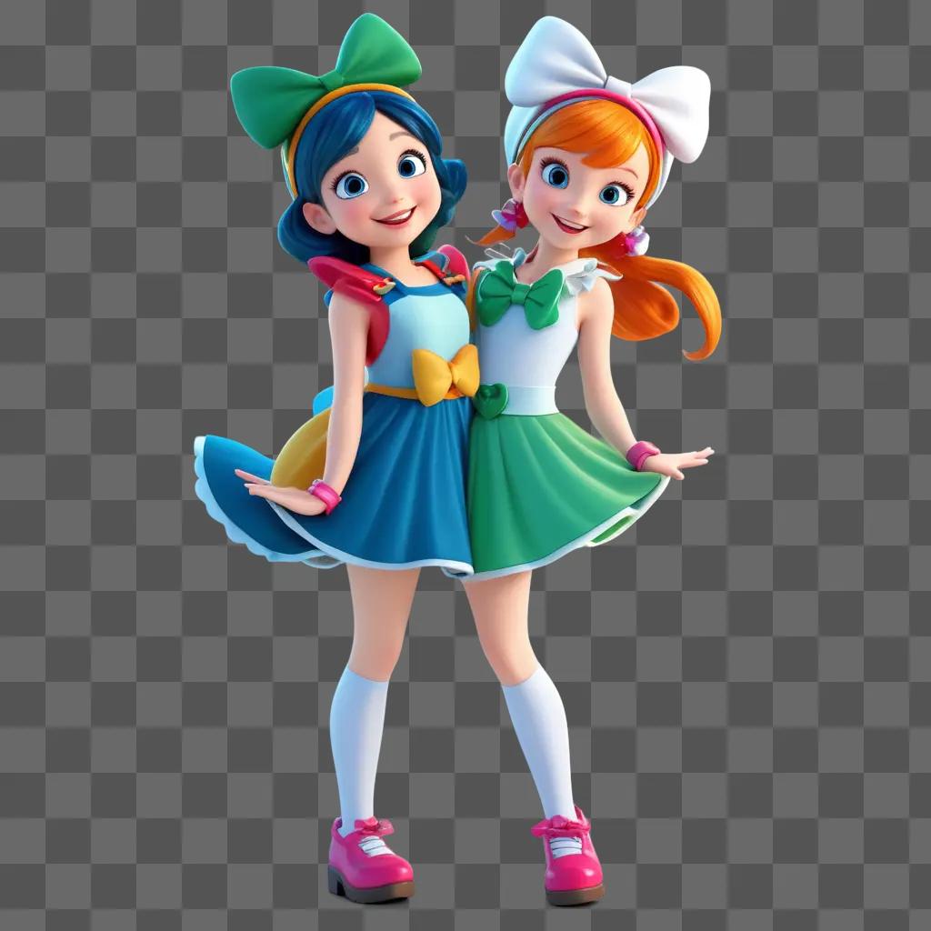 Two cartoon girls pose for a photo