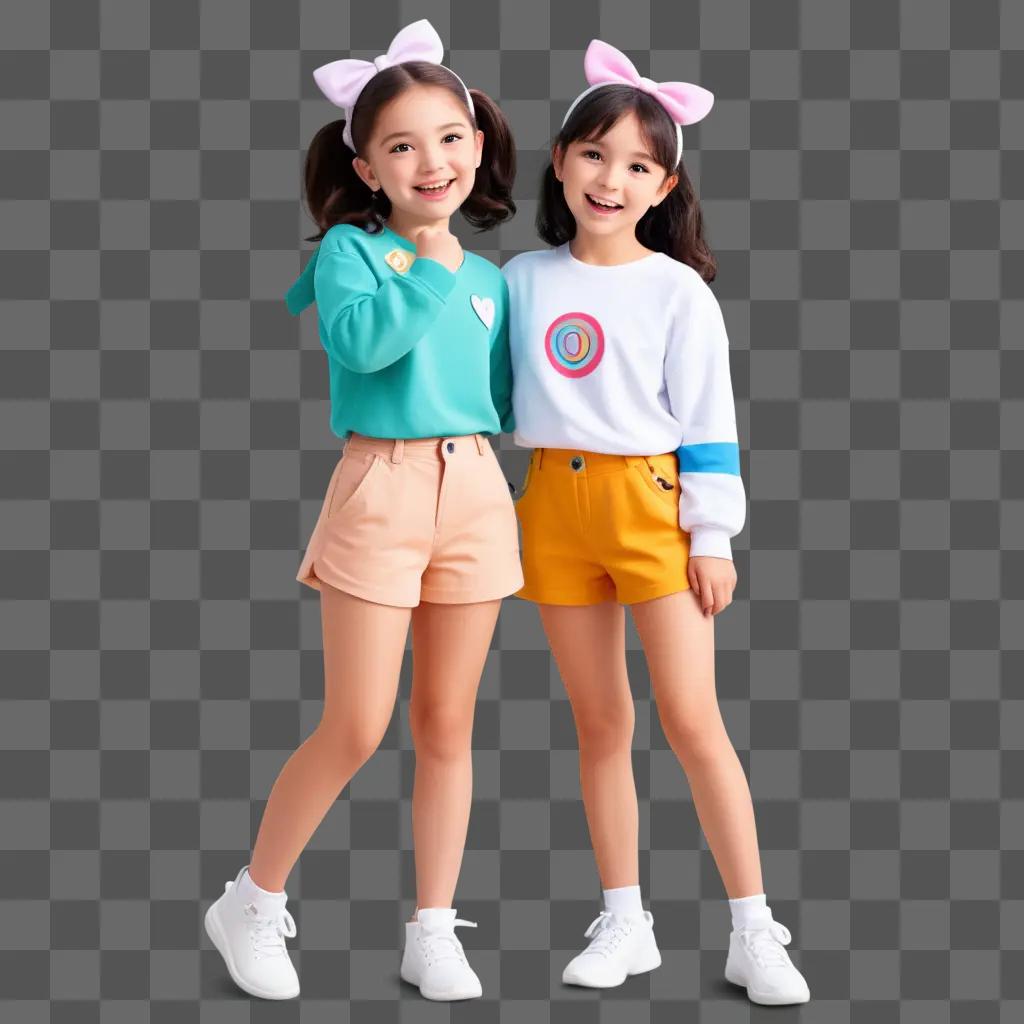 Two cartoon girls pose for a photo