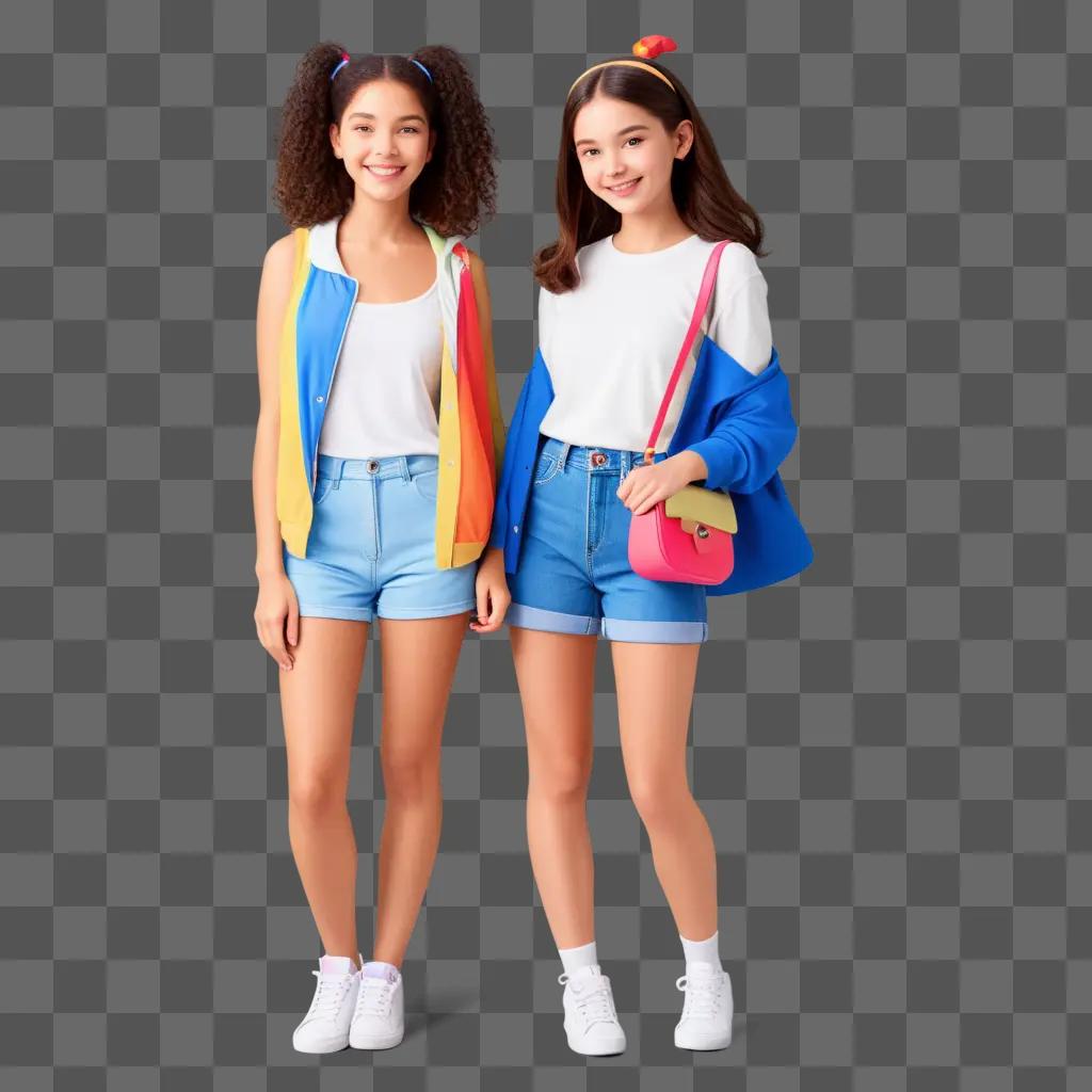 Two cartoon girls pose for a picture