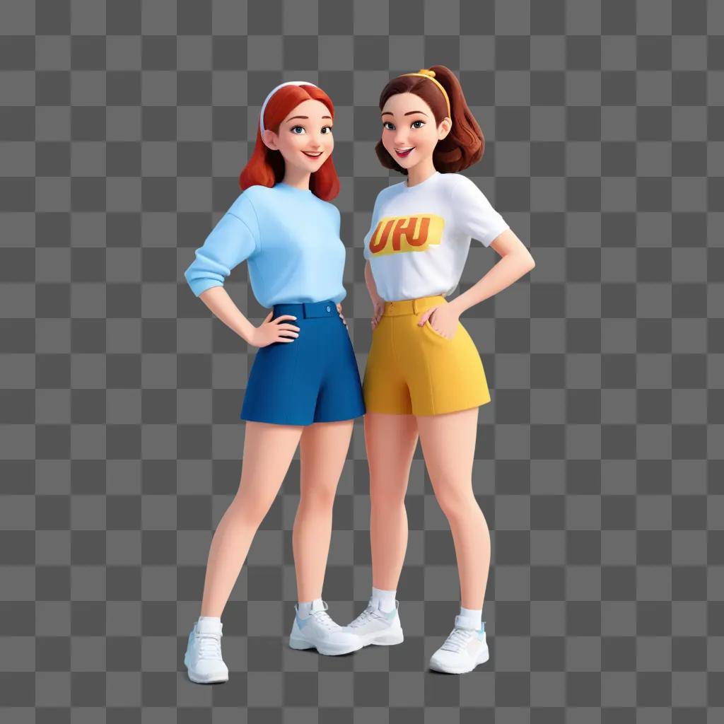 Two cartoon girls posing for a picture