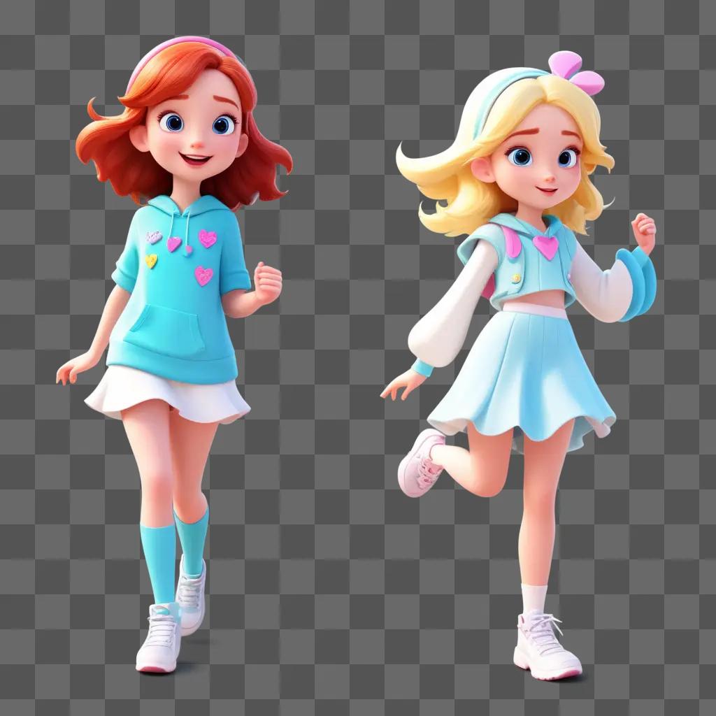 Two cartoon girls with hearts on their outfits