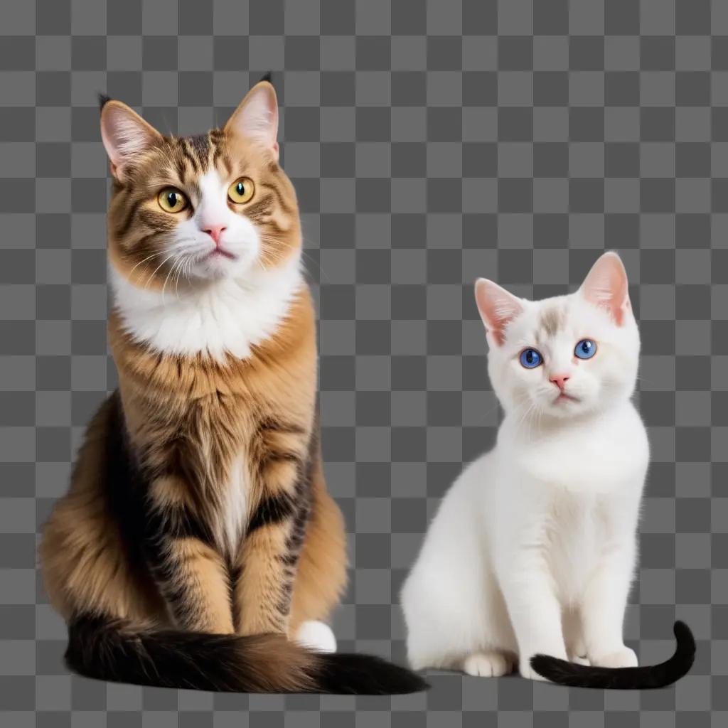 Two cats sit on a beige wall in a blurry picture