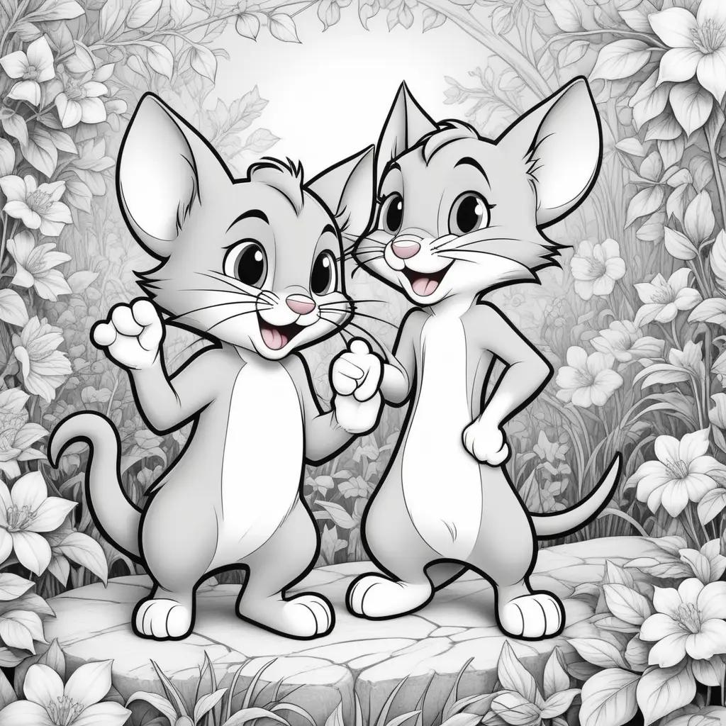 Two cats standing in the forest, coloring pages