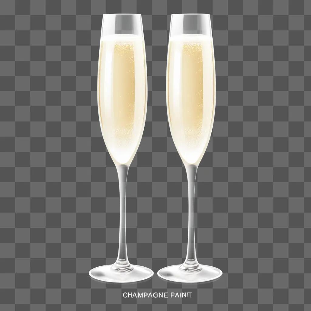 Two champagne glasses side by side on a beige background