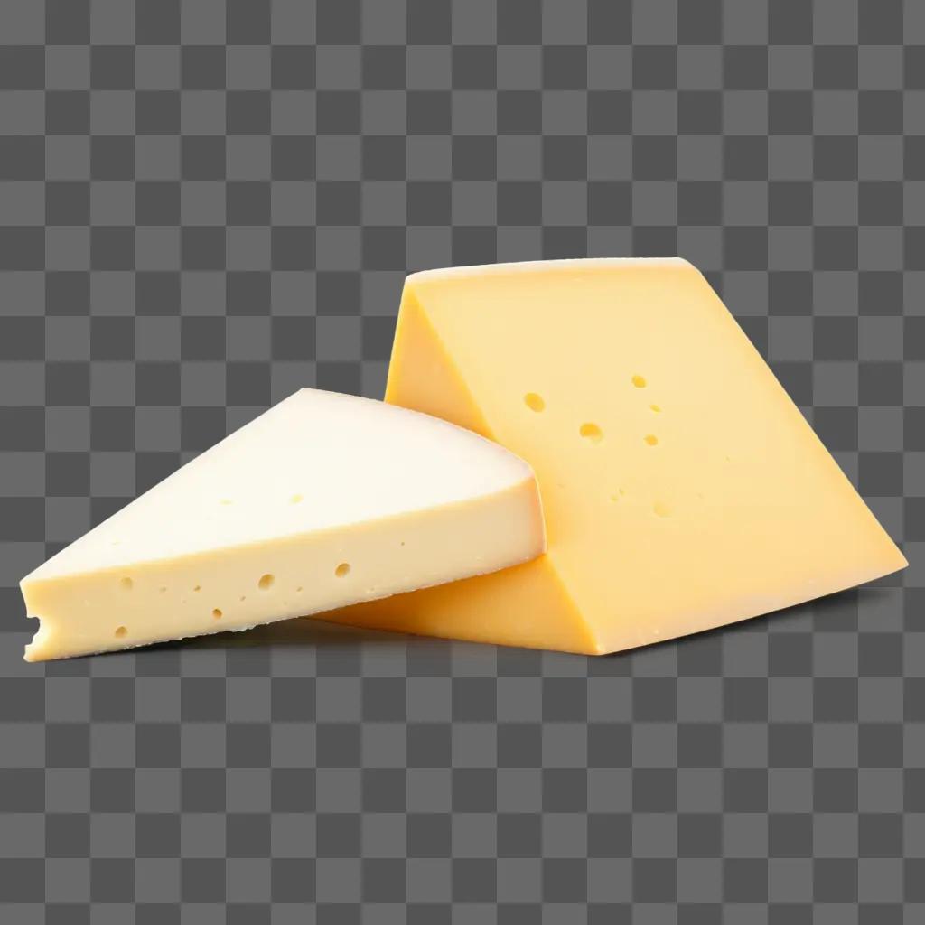 Two cheese slices on a beige surface