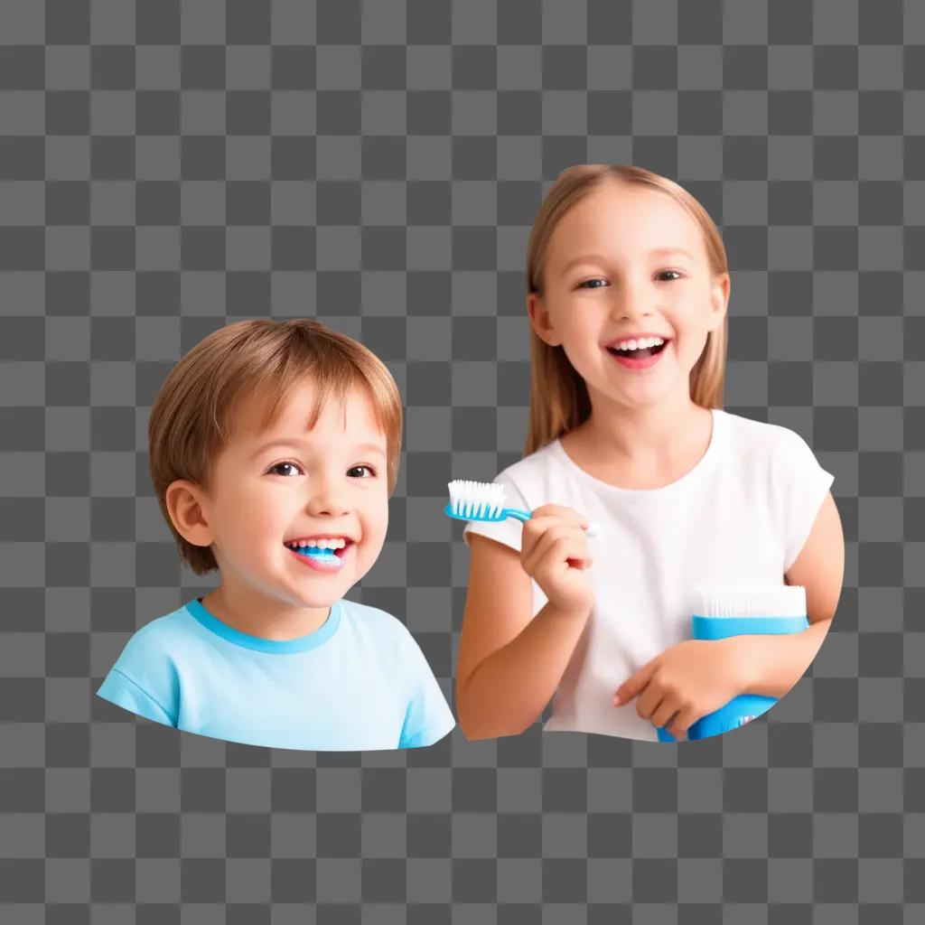 Two children brushing their teeth with a toothbrush