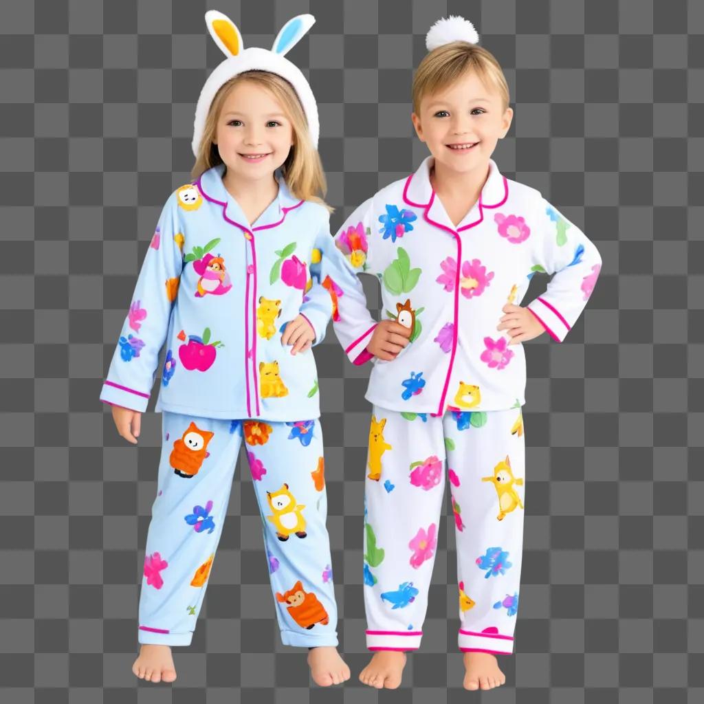 Two children in pajamas with cartoon animals