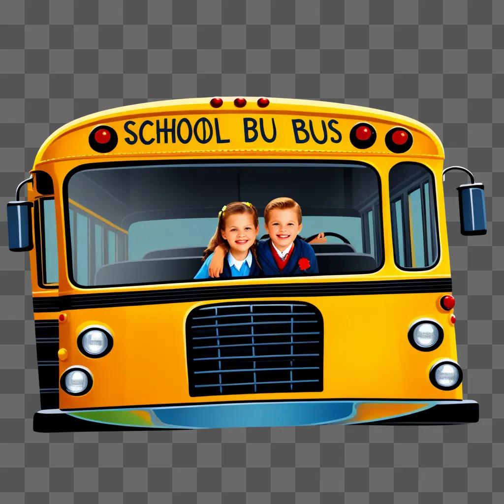 Two children on a school bus clipart