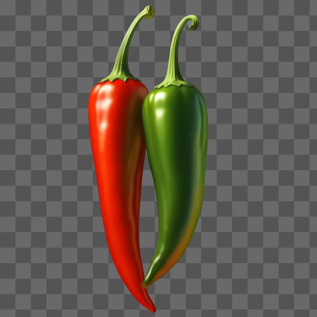 Two chili peppers on a brown background