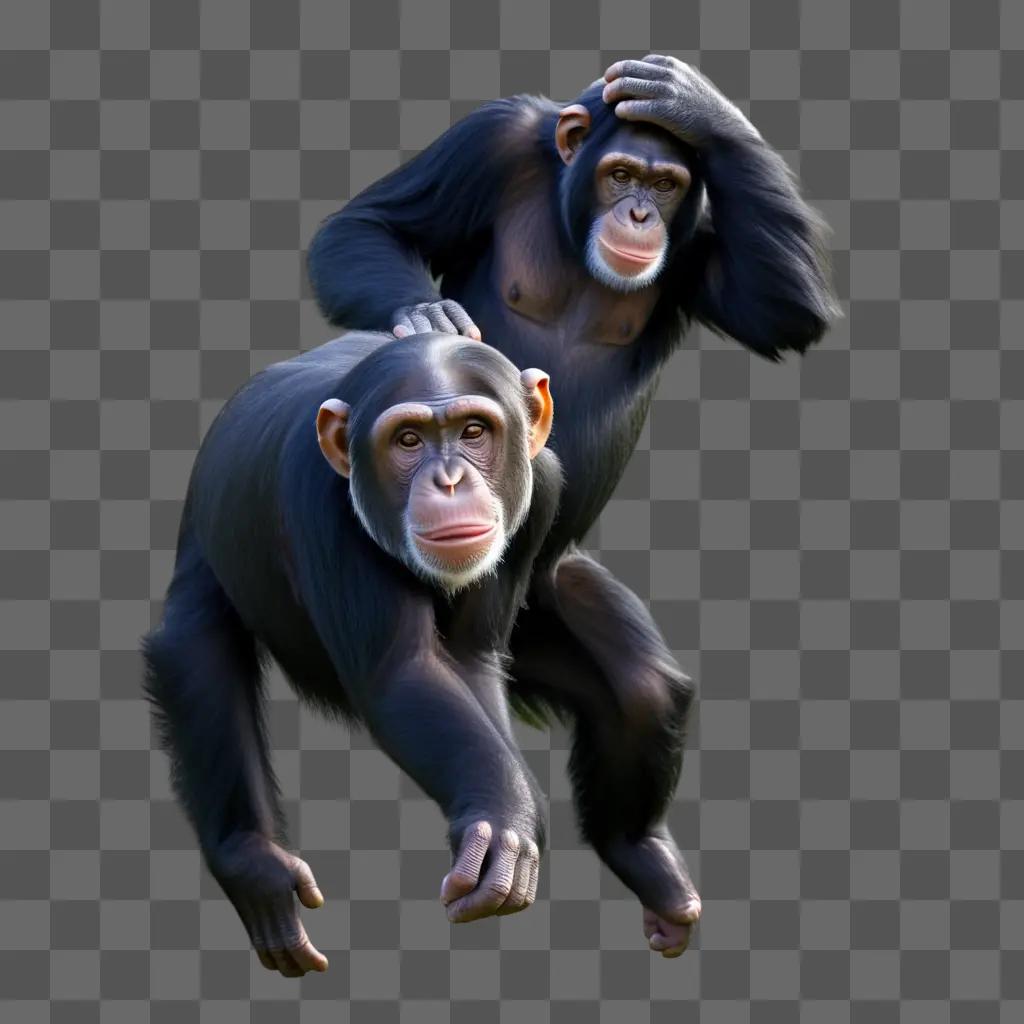 Two chimpanzees looking at something in the air