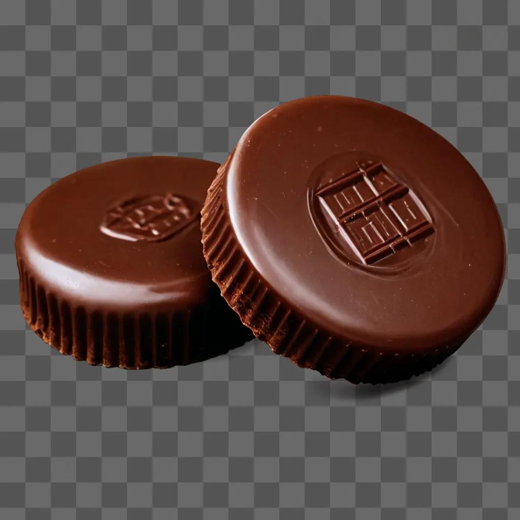 Two chocolate covered circles on a dark background