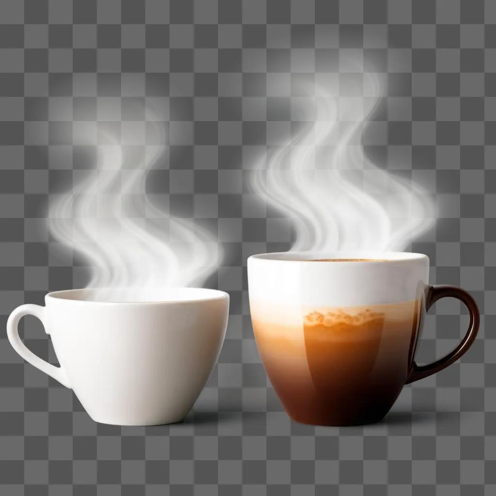 Two coffee cups with steam coming out of them