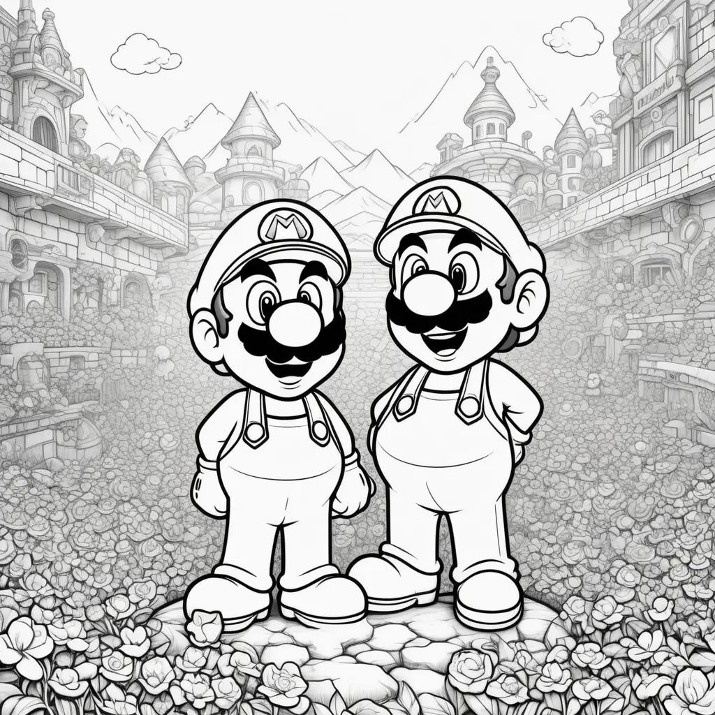 Two color pages of Mario and Luigi