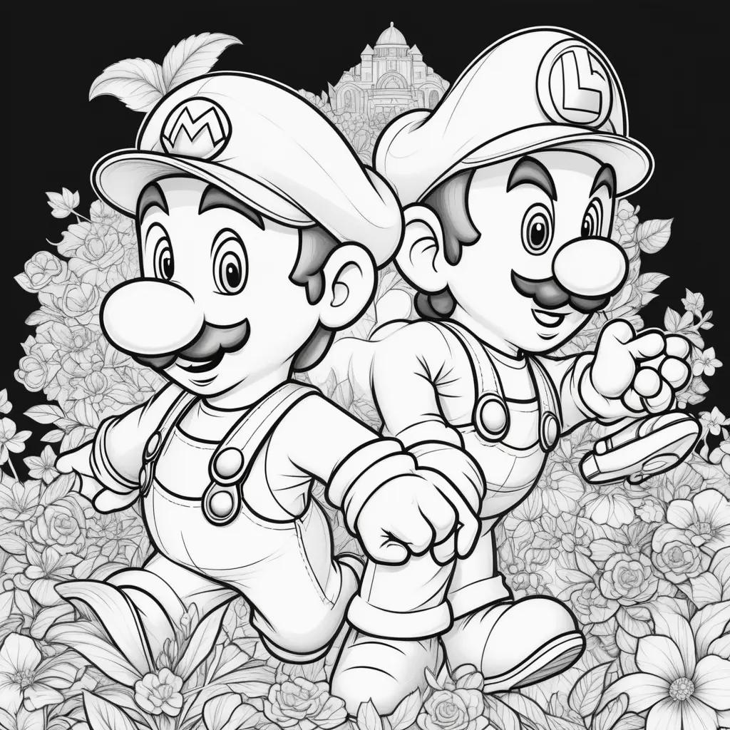 Two coloring pages of Mario and Luigi