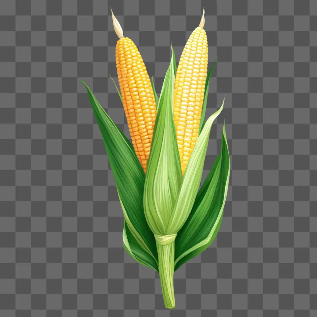 Two corn ears on a green background