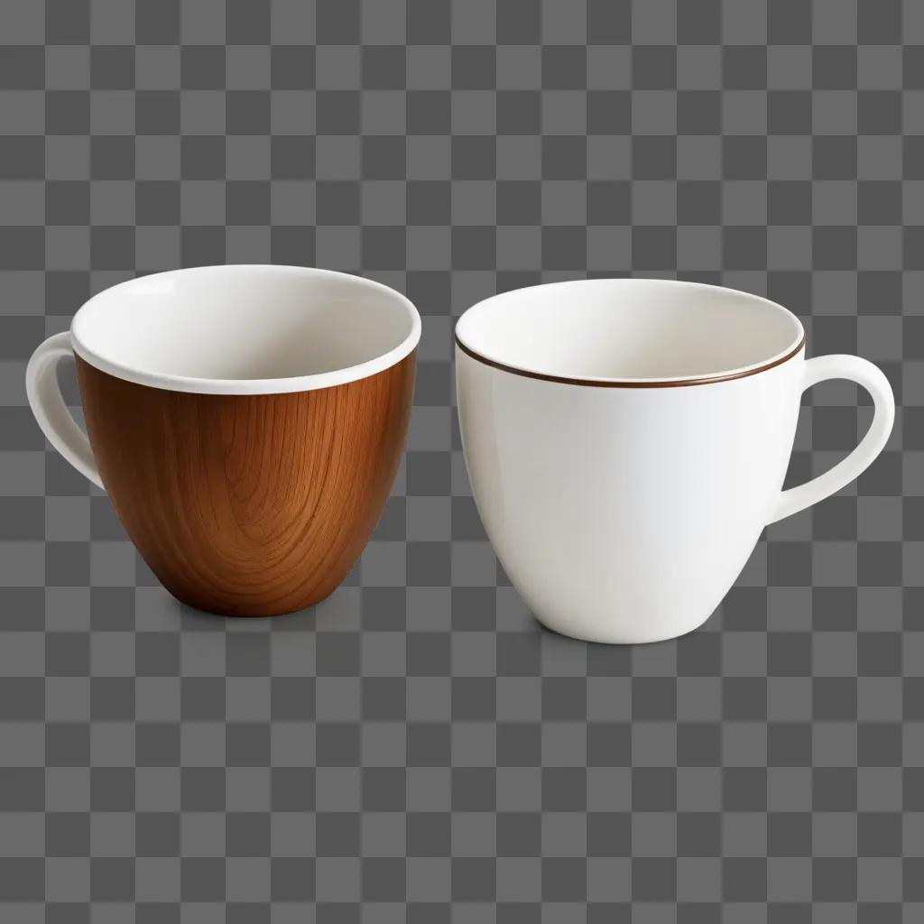 Two cups, one white and one brown, sit side by side