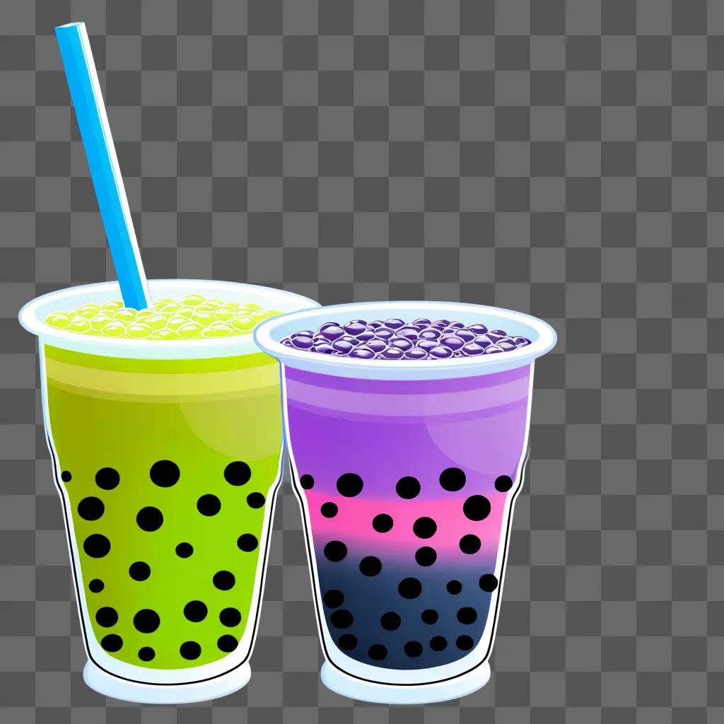 Two cups of boba tea with polka dots