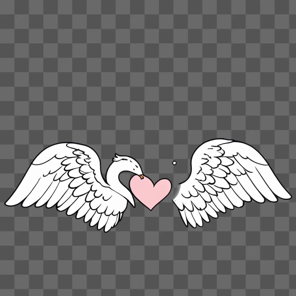 Two cute angel wings holding a pink heart