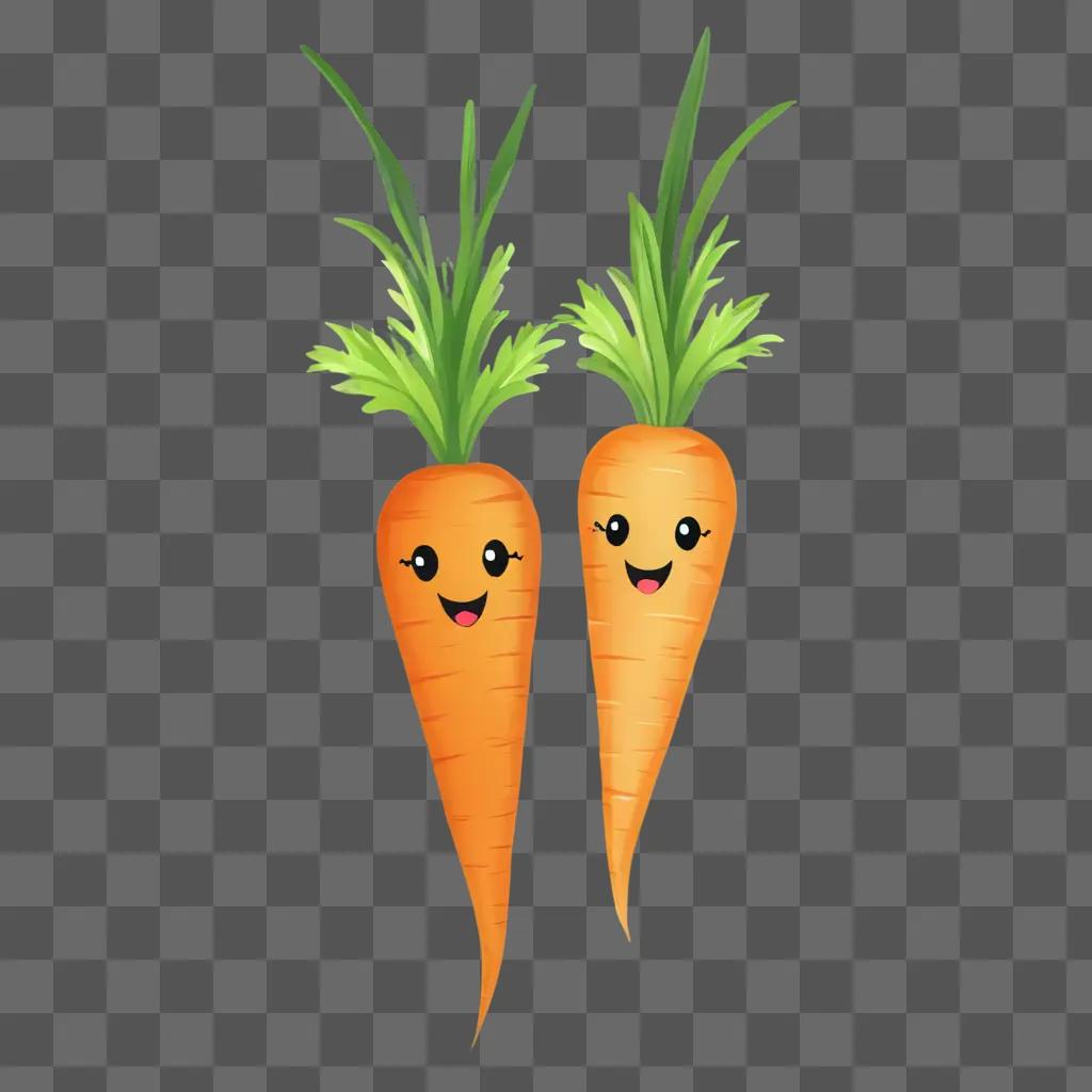 Two cute carrot drawings with smiling faces