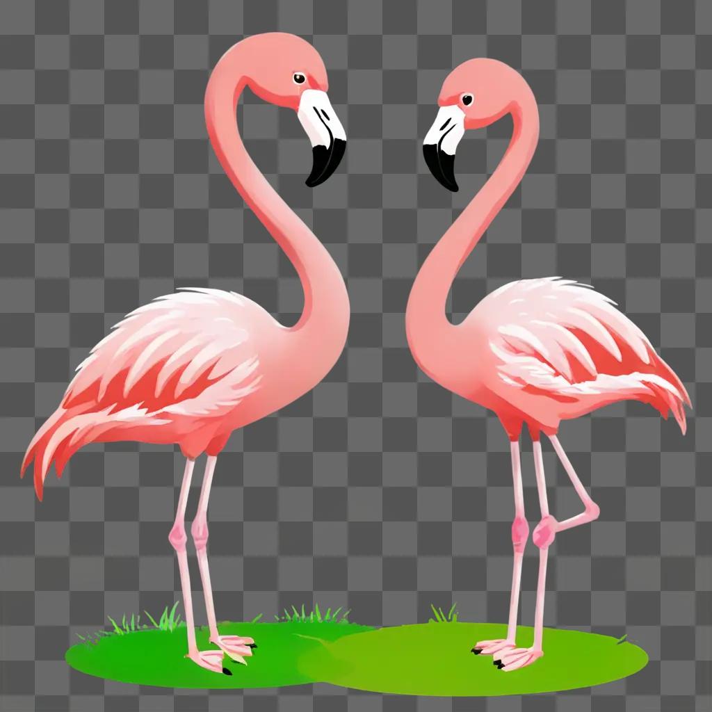 Two cute pink flamingos draw close together