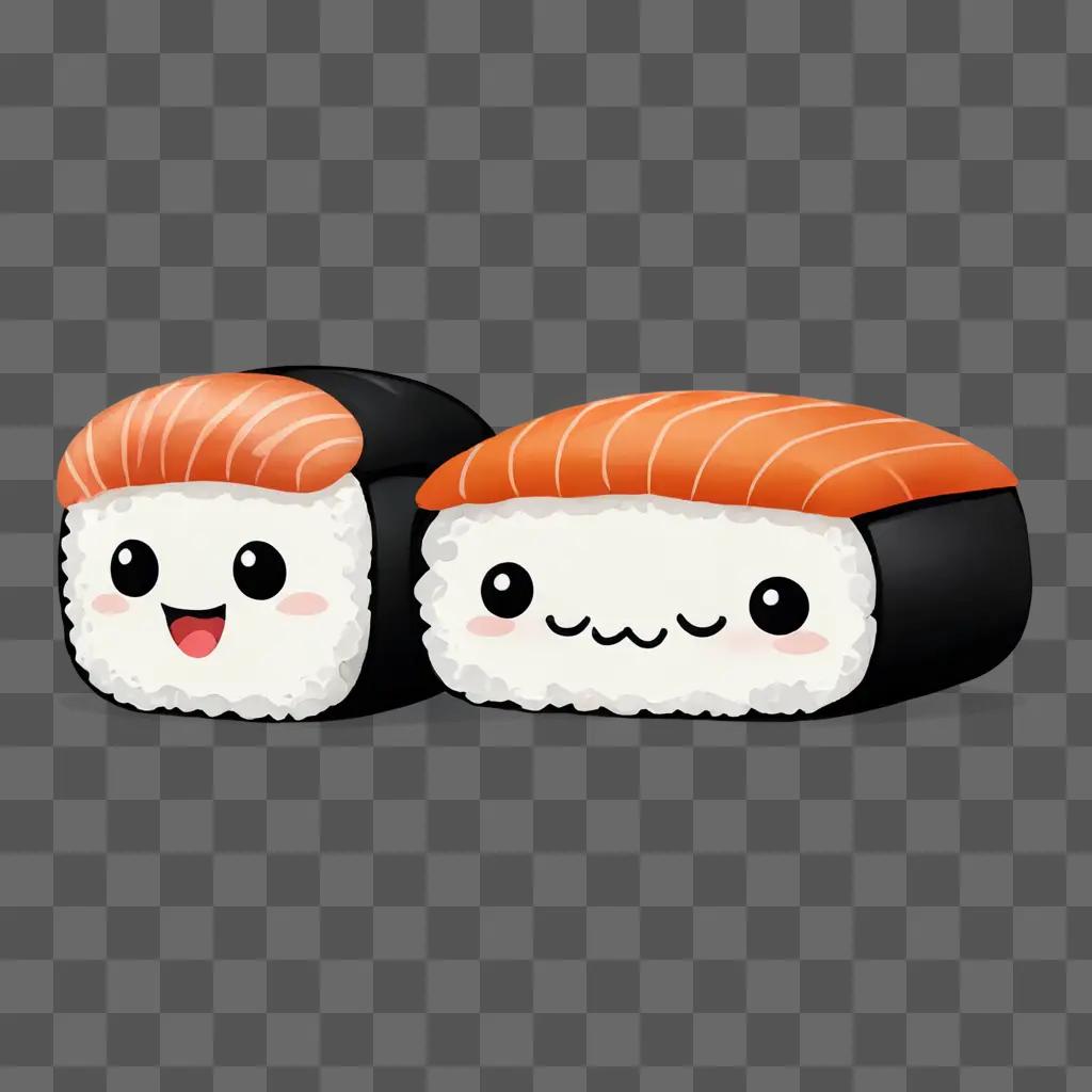 Two cute sushi drawings on a beige background