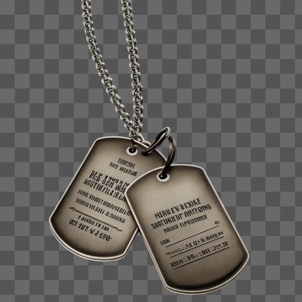 Two dog tags hang on a chain