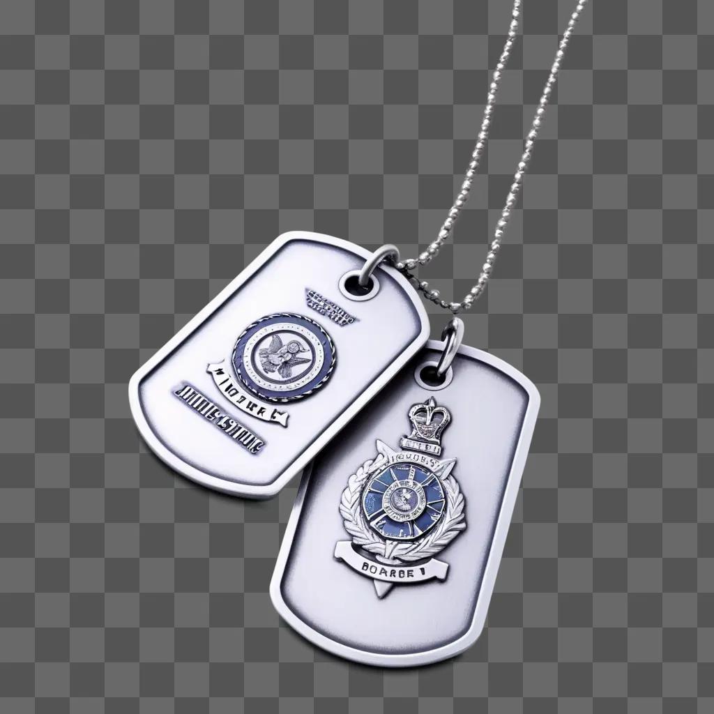 Two dog tags on a chain with a medal