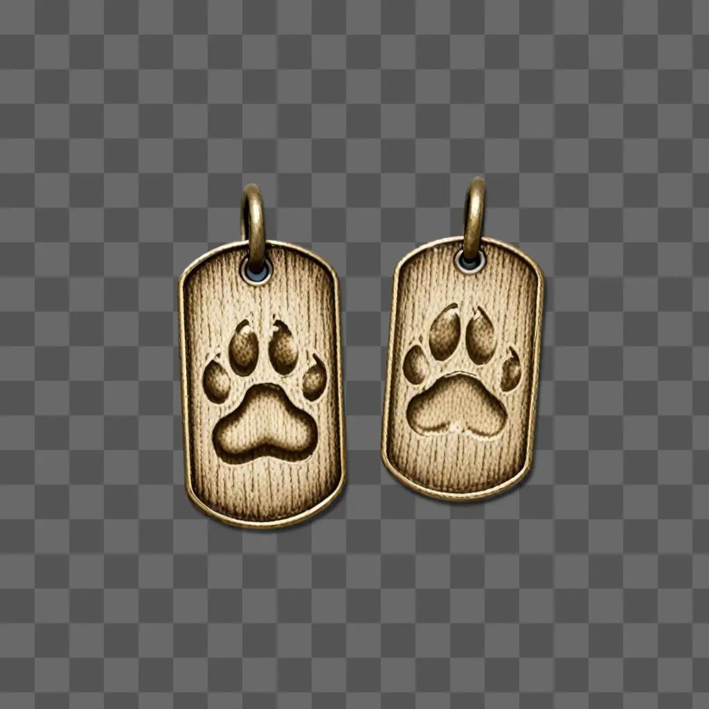 Two dog tags with paw prints on them