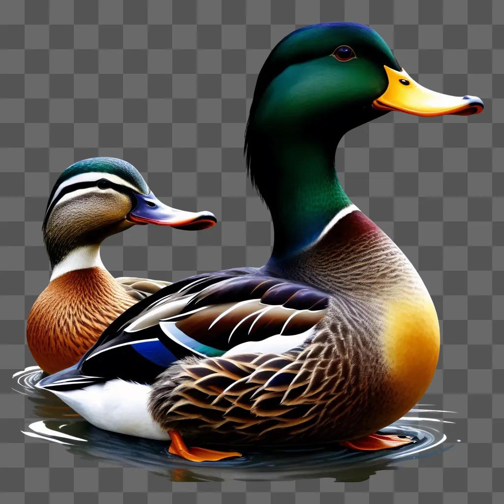 Two ducks sitting in water, one is a duck and the other is a goose