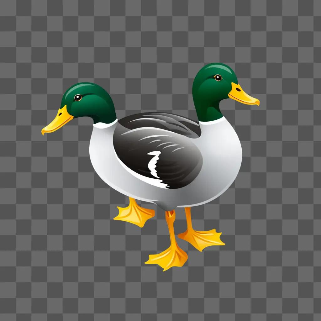 Two ducks with a green background on a green background